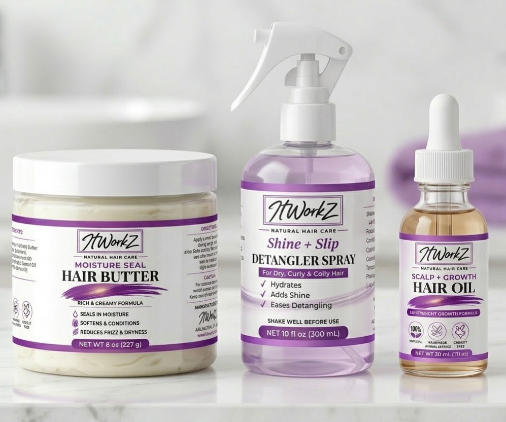 ItWorkZ 3-Step Hair Growth & Moisture Bundle for Dry, Curly & Coily Hair