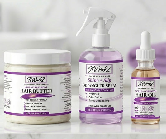 ItWorkZ 3-Step Hair Growth & Moisture Bundle for Dry, Curly & Coily Hair